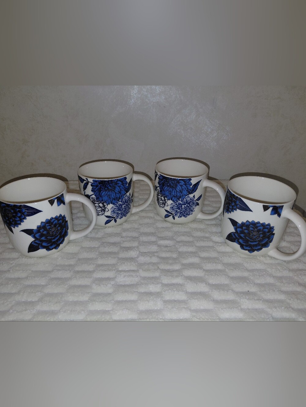 Blue Floral Ceramic Coffee Mug - Set of 4